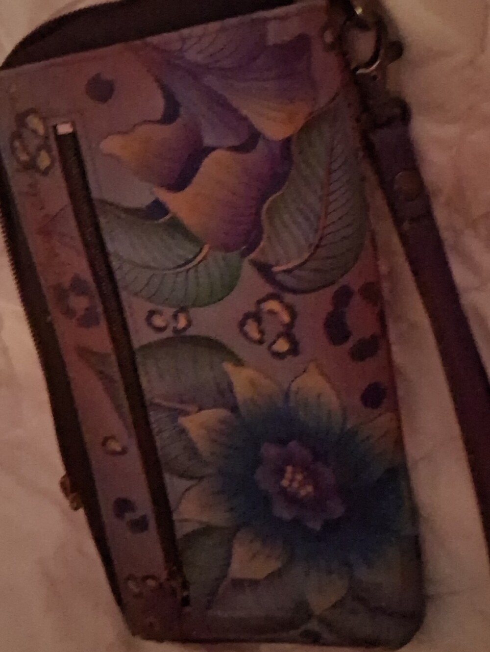 Anuschka Purple Floral Leather Wristlet Wallet by Anna
